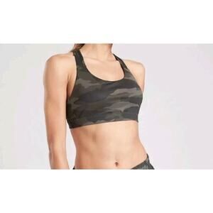 Athleta Camo Sports Bra Olive Green Black Racerback Medium Support L athleisure